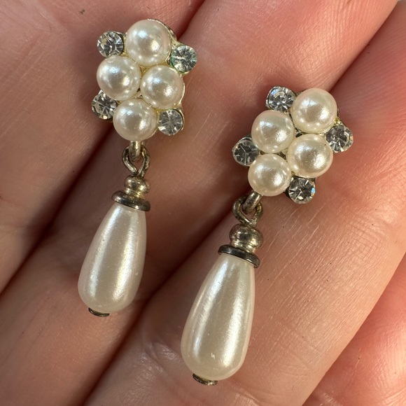 Dainty drop pear bead dangle earrings rhinestones - Picture 7 of 7